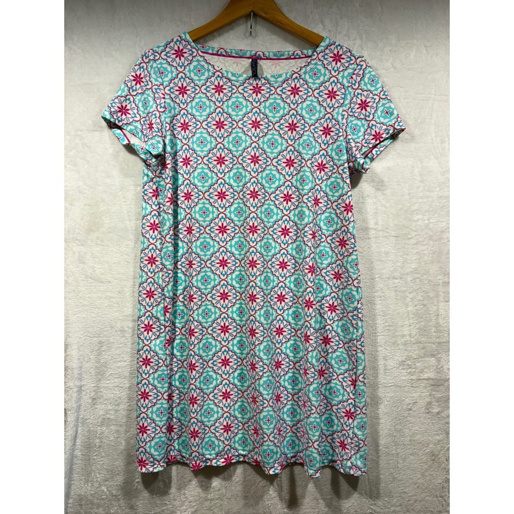 Aqua Et Sol Womens Geometric Tile Print Swim Cover Up Dress Blue Pink Medium